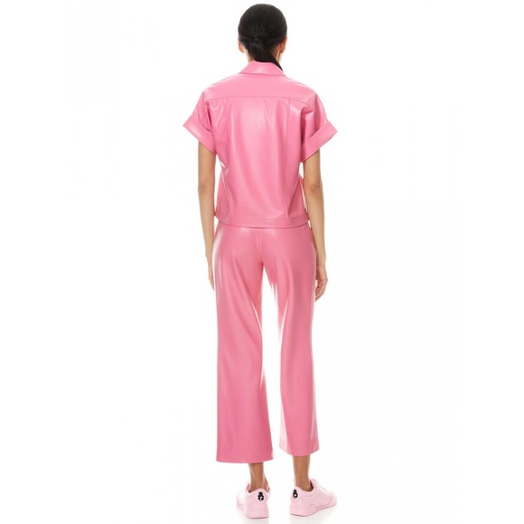 Alice and Olivia Hot Pink Edyth Vegan Leather Crop Top Size S - Picture 3 of 14